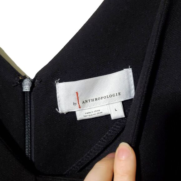 Anthropologie Wide Leg Jumpsuit Size L Black Tie Waist Capri V-Neck Womens - Picture 4 of 6